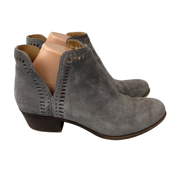 Lucky Brand Bustina Womens 8.5M Gray Suede Leather Cutout Ankle Booties - Picture 1 of 7